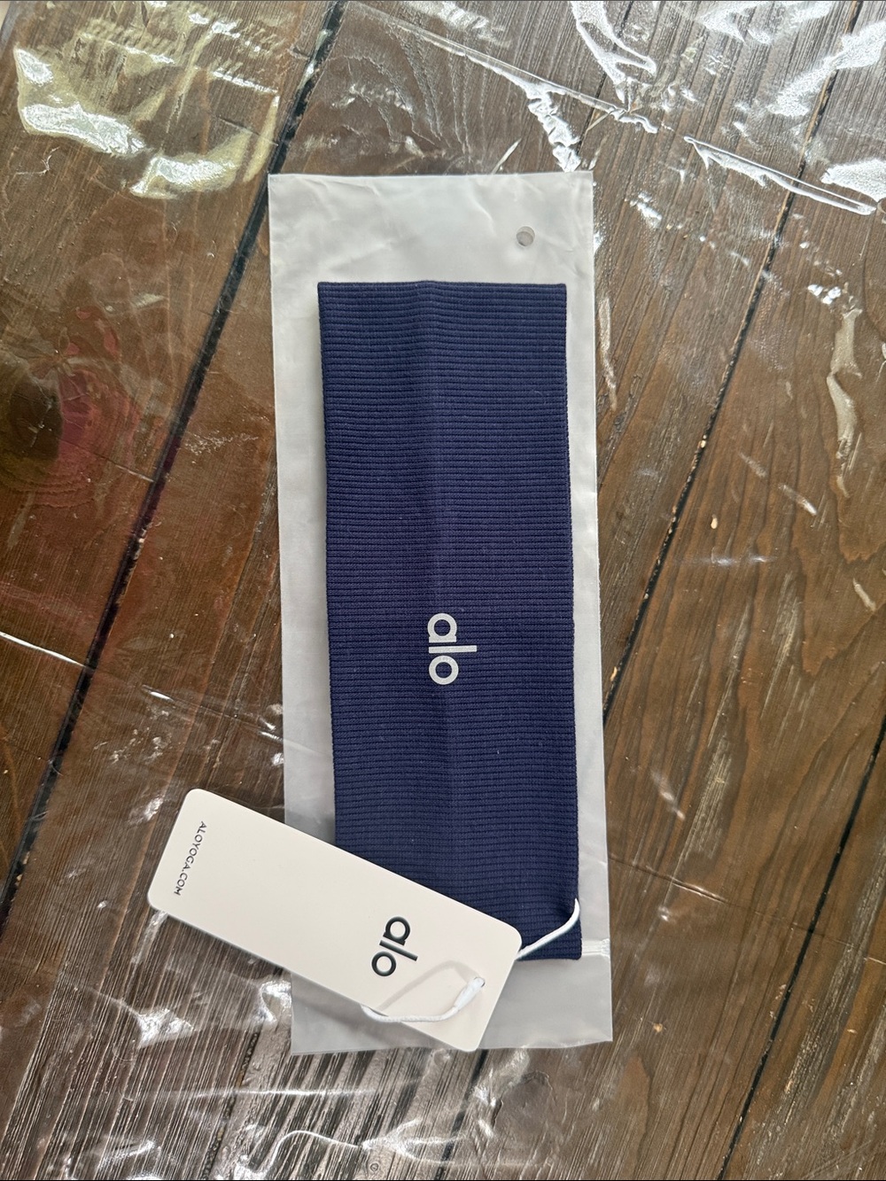 ALO Yoga Navy Ribbed Headband with White Logo